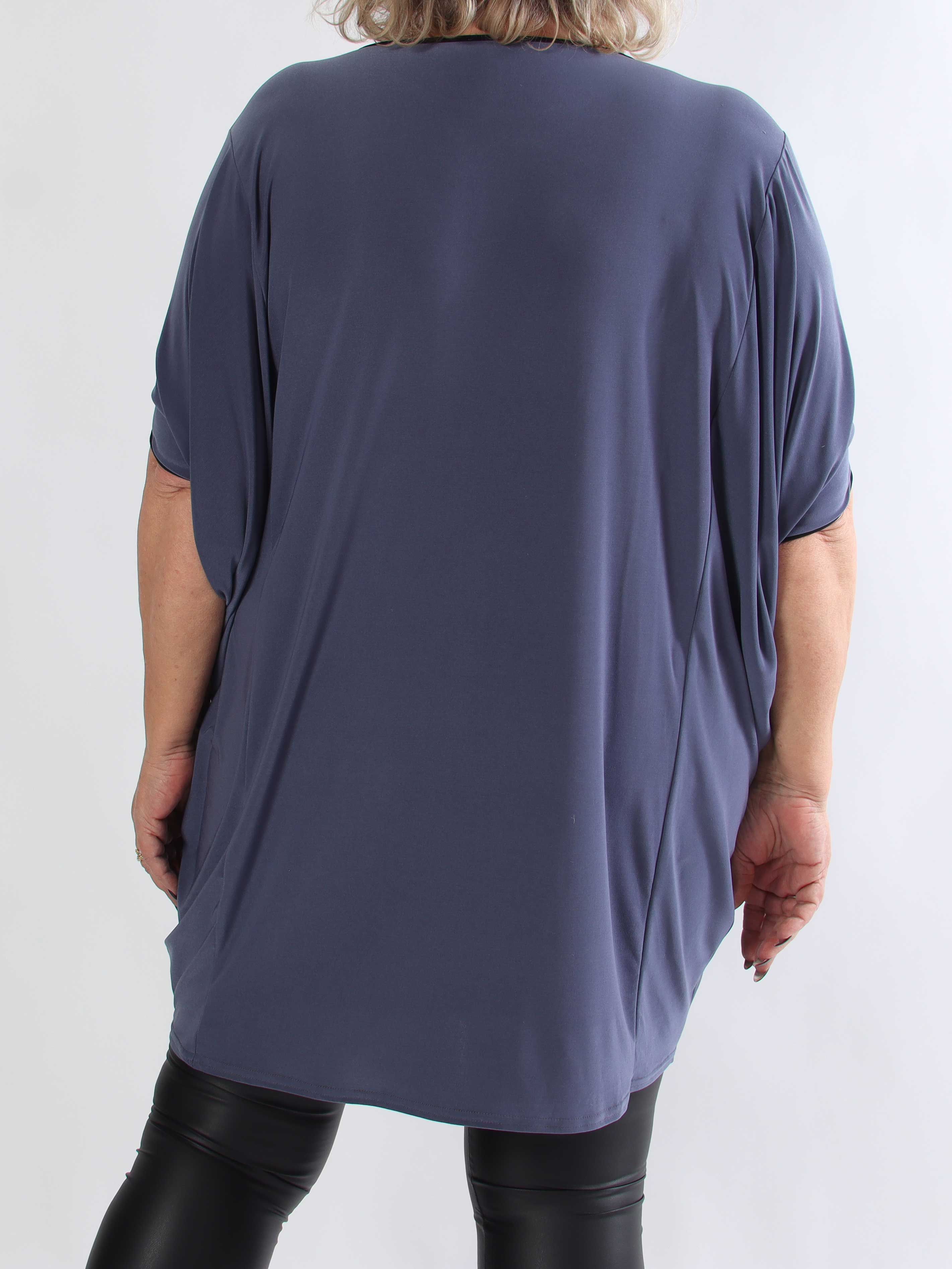 Spencer - Elastisk tofarvet plus size tunikakjole med flagermusærmer